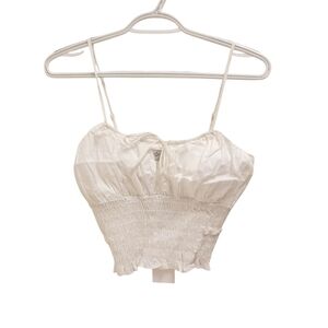 WAYF White Crop Top Tie Front Sleeveless Smocked XS